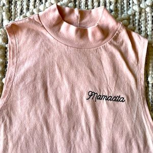 Mamacita embroidered mock neck tank in light pink